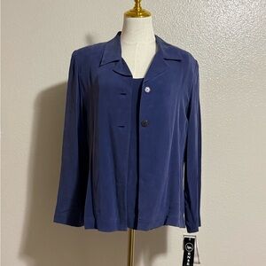 Travis Ayers Women's Set Of Blazer And Tank Top Size 12 100% Silk NWT Navy Blue